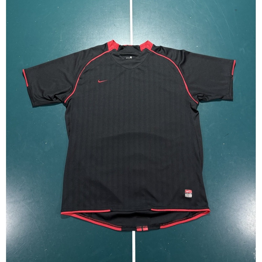 Vintage Nike Striped Soccer Jersey Men's Medium Black Red Total Kit Y2K 2000s